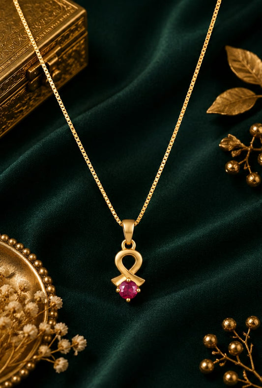 Elegant Ruby Drop Pendant Necklace for Women – Premium Gold Finish with Red Stone