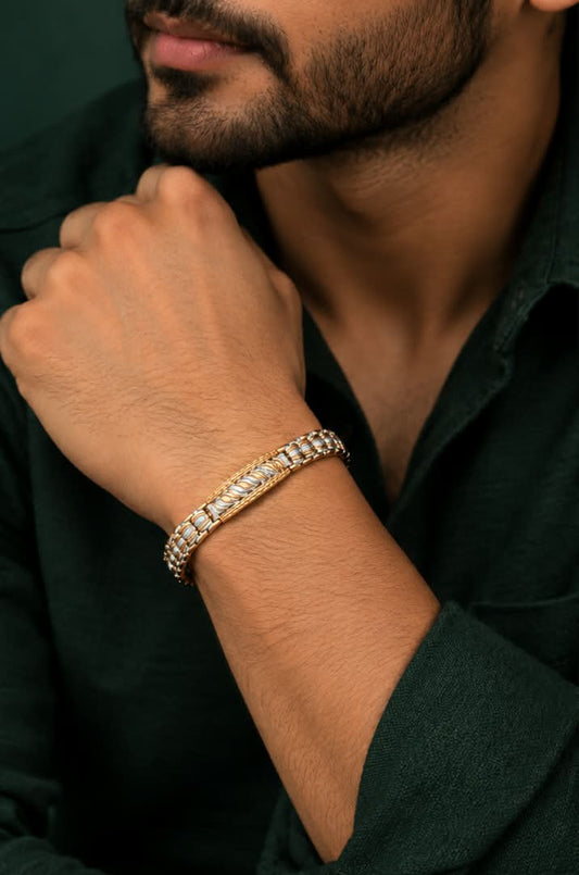 Men’s Premium Dual-Tone Textured Link Bracelet – Stylish German Silver & Rose Gold-Tone Designer Bracelet