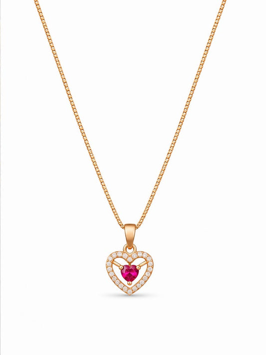 Heart-Shaped Rose Gold Pendant Necklace with Pink Stone