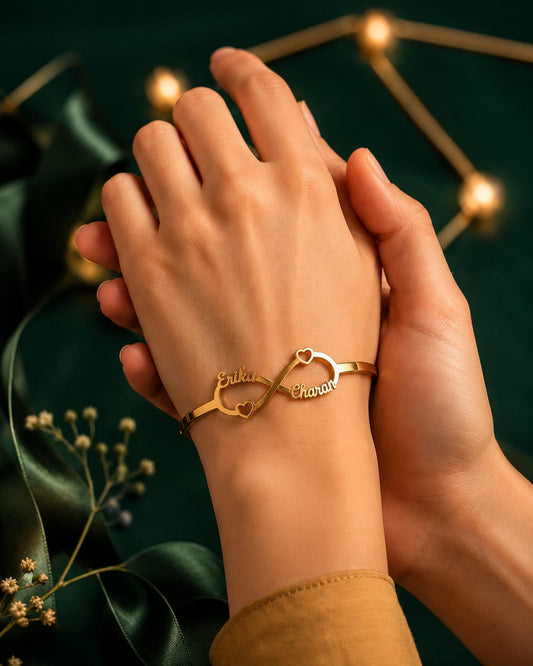 Customized Couple Name Infinity Bracelet Personalized Gold Plated Love Customizable Kada Unique Gift For