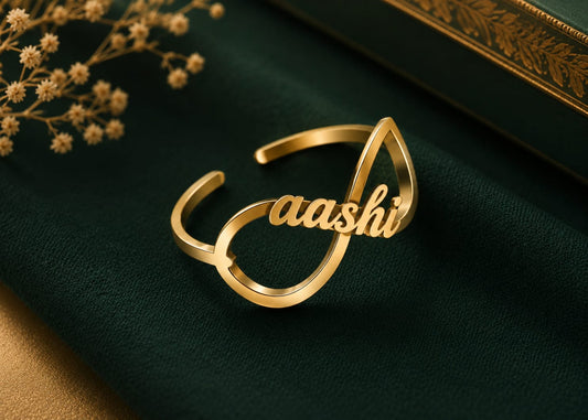 Personalized Gold Plated Stainless Steel Infinity Name Adjustable Band Open Cuff Ring