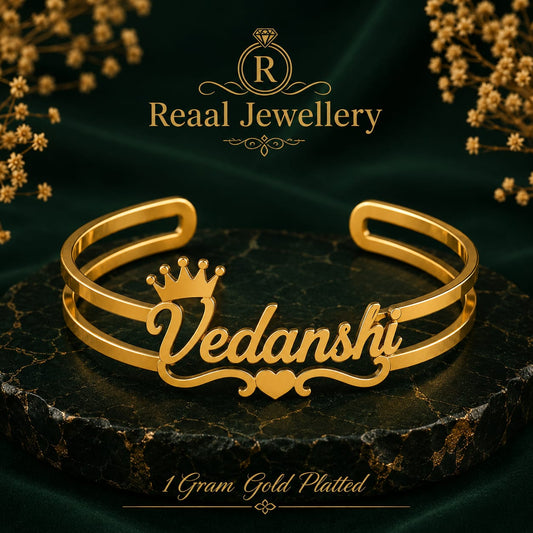 Customized Name Crown Kada Bracelet Personalized Gold Plated Stylish Open Bracel Customizable Unique Gift