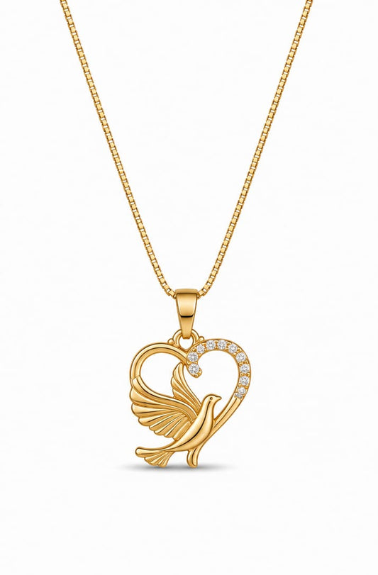 Elegant Swan Heart Pendant Necklace – Gold Finish