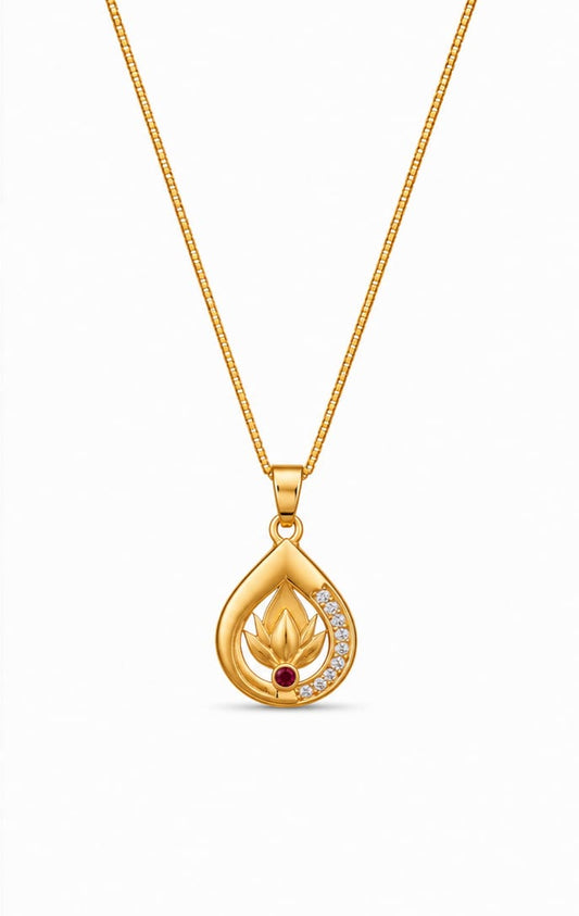 Premium Lotus Drop Gold Pendant Necklace – Elegant Designer Jewellery for Women