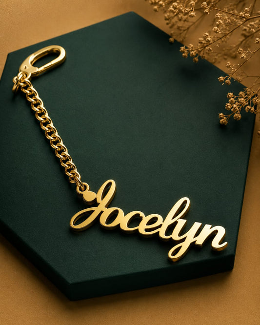 Personalized Gold Plated Cursive Name Metal Keyring Custom Keychain